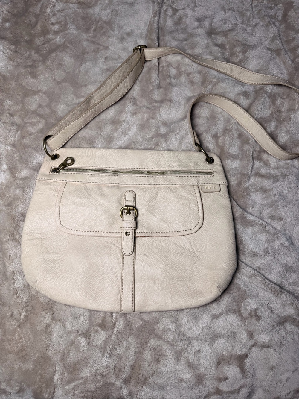 Light Beige Leather Crossbody Bag by relic